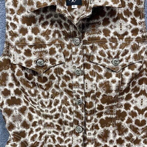 High Drama Vest Women 6 Brown Sleeveless Pockets Button Animal Print - Picture 5 of 16